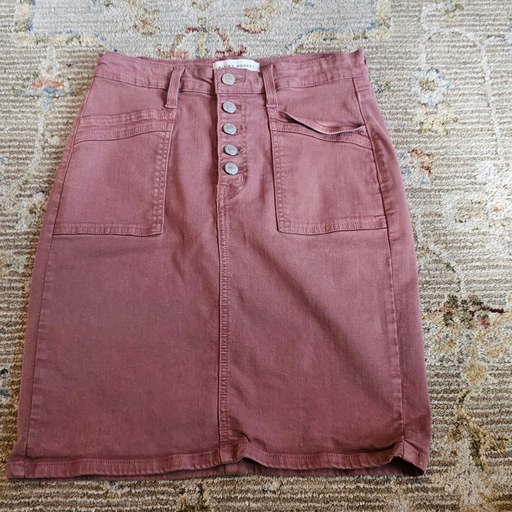 Flying Monkey Mauve Jean Skirt, Size 28 Total Length 20 In Long